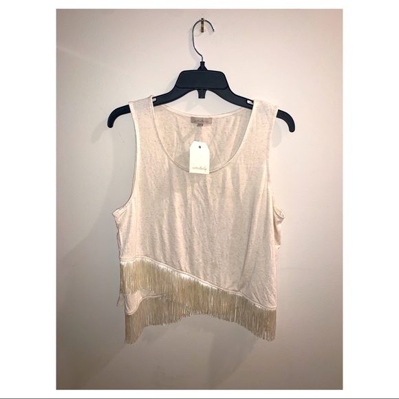 Waverly Tops - COPY - Boho fringe oatmeal slight crop top NWT